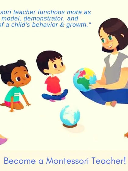 A Montessori teacher is a guide, not a lecturer. This illustration captures the essence of the teacher's role as a role model, demonstrator, and observer. Our course prepares you to step into this dynamic and respectful role.