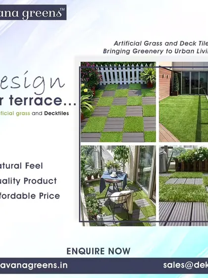 A showcase of the versatility of our artificial grass and deck tiles for terrace design. You can create patterns, designated zones, and unique layouts to fit your style, all with a natural feel and zero maintenance.