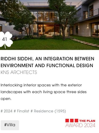 Our 'Riddhi Siddhi' villa project was selected as a Finalist for The Plan Awards in the Completed Residence category, recognized for its integration of environment and functional design.