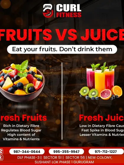 Fruits vs. Juice. I always advise my clients to eat their fruits, not drink them. Whole fruits are rich in fiber, which helps regulate blood sugar and keeps you full.