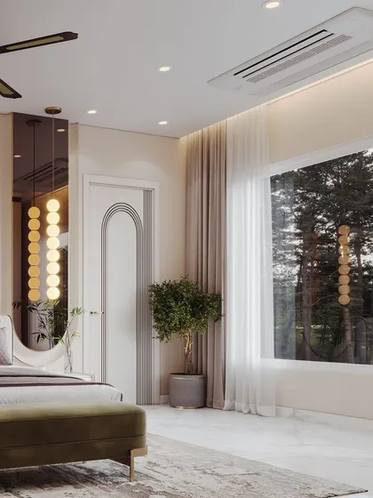 This shot captures the reflection of the pendant lights in the large window, demonstrating how the design interacts with its environment day and night.