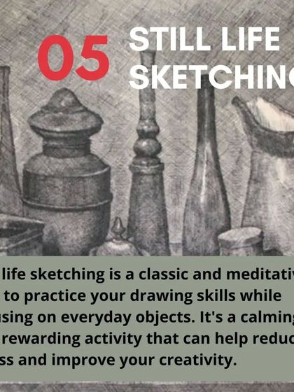 Still life sketching is a classic and meditative way to practice your drawing skills. Focusing on everyday objects helps reduce stress, improve your observation, and enhance your creativity.