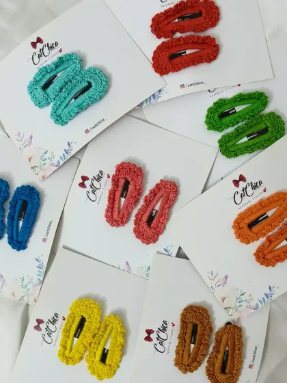 More of our colorful clip sets, showing pairs in turquoise, red, green, pink, orange, yellow, and brown.