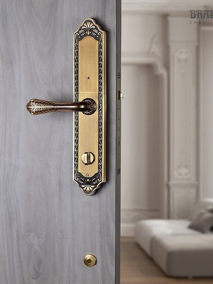 This is a closer look at our digital lock in an Antique Brass Finish. It showcases the touch-sensitive panel and advanced encryption features that are revolutionizing home security, all while maintaining the timeless appeal of classic brass hardware.