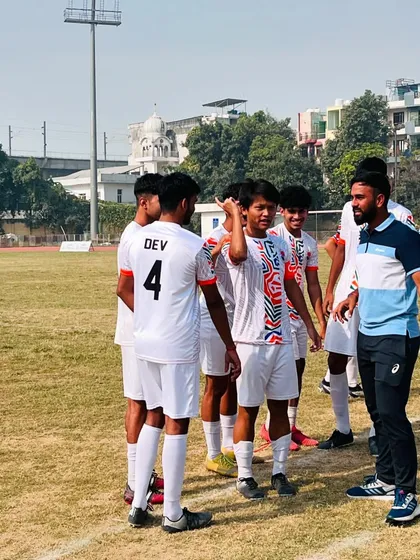 A quick strategy talk with the coach before the U19 Delhi Youth League match. Guidance and mentorship are key to our on-field success.