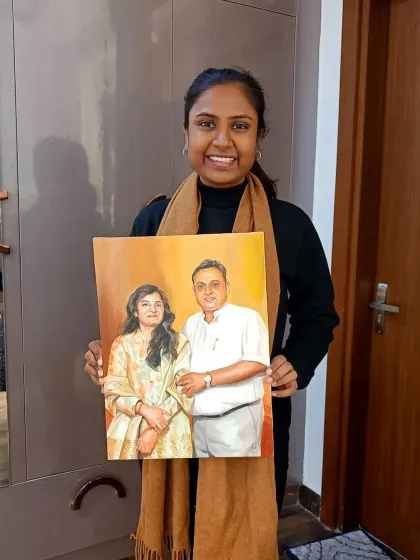 Here I am with a finished couple's portrait. It's always a pleasure to create these special keepsakes for my clients.