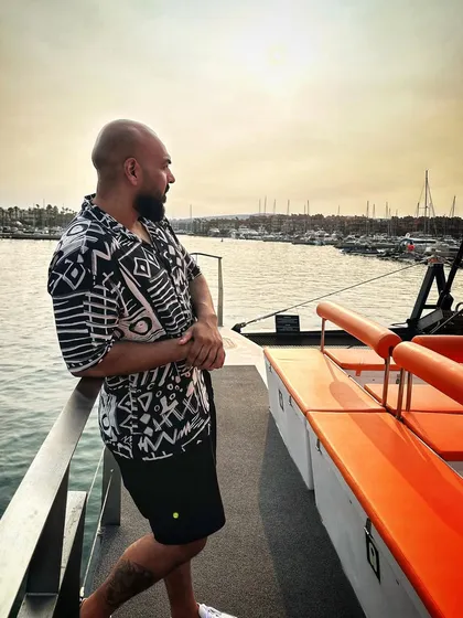 Taking in the view from the boat in Marbella. The sunset over the marina was the perfect backdrop for the party.