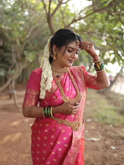 A beautiful outdoor portrait, with the bride looking fresh and radiant.