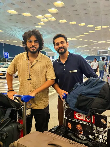 At the airport with my luggage and tabla, ready to depart for the UK tour. The life of a traveling musician.