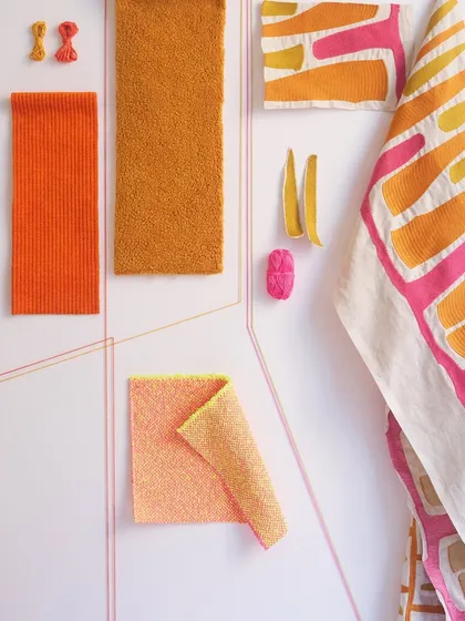 This mood board from Élitis is a playground of color, form, and expressive artistry. It combines bold geometric embroidery with vibrant, textured fabric swatches, showing how different materials can come together to create a fearless design statement.