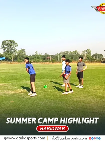 Young players during a fielding drill at the Haridwar summer camp. We keep the sessions dynamic and engaging.