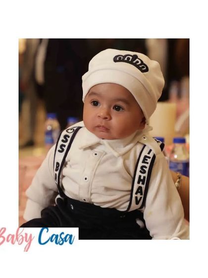 A classic look for a little boss. This 'Boss Baby' inspired outfit with personalized suspenders is a favorite for first birthdays and naming ceremonies.