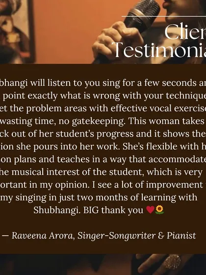 This feedback means the world to me. My goal is to pinpoint exactly what needs work in your technique and provide effective exercises, so you see real, tangible improvement in your singing.