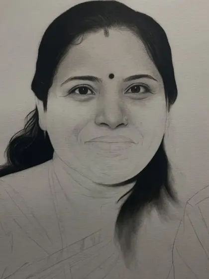 A work-in-progress image showing a portrait with the hair and face fully shaded, waiting for the body and clothes to be completed.