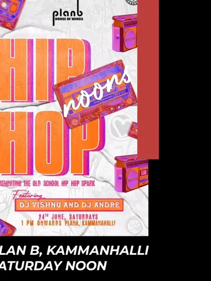 Another flyer for the 'Hip Hop Noons' event, reigniting the old-school hip hop spark for a Saturday afternoon session.