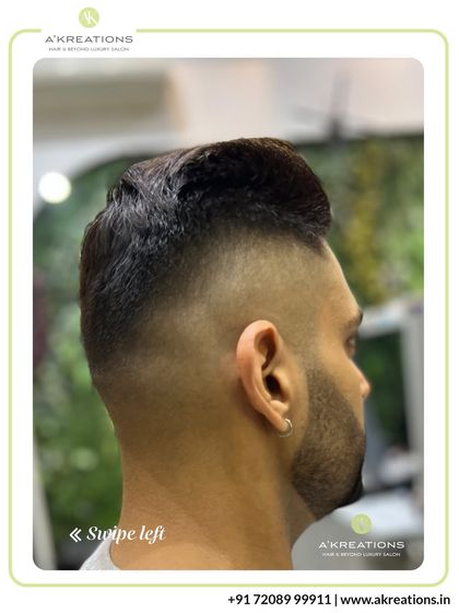 This high-fade haircut is paired with a voluminous, combed-back top, creating a strong and stylish silhouette.