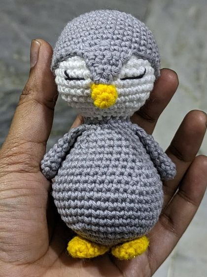 Another angle of the minimalist sleepy penguin amigurumi.
