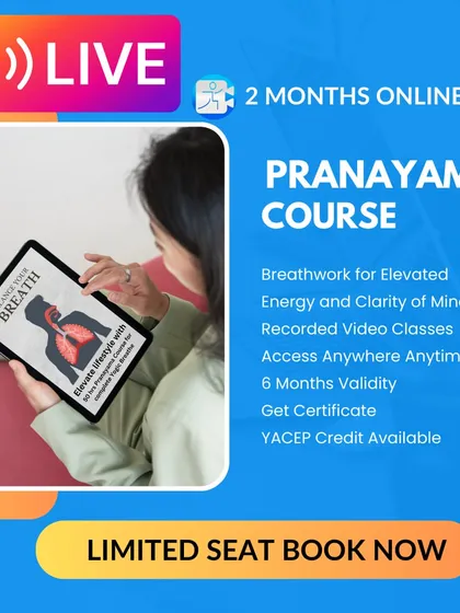 Our 2-Month Advanced Pranayama Course is a live online program designed for those looking to deepen their practice. It offers breathwork for enhanced energy and clarity, recorded classes for flexible learning, and YACEP credit for yoga teachers.