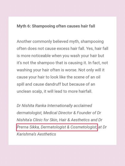 As featured in Brides Today, I debunked the myth that frequent shampooing causes hair fall. In fact, not washing your hair can lead to an oily, unclean scalp and dandruff, which can actually increase hair fall.