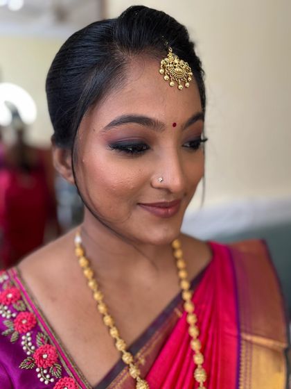 A close-up of the soft, smokey eye for Niveditha's Viratham. It's a versatile look that works beautifully for brown skin tones.