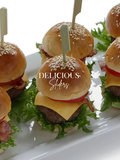 We offer a wide range of modern and classic appetizers. These delicious mini sliders, featuring juicy patties and soft buns, are a crowd-pleasing favorite for events of all sizes.