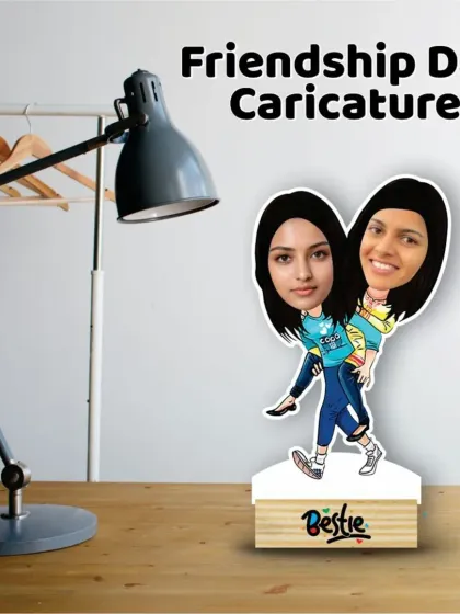 A playful piggyback ride caricature for two besties. It's a fun way to capture the spirit of your friendship.