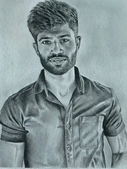 A commissioned portrait of a man with a beard, focusing on a natural and friendly expression.