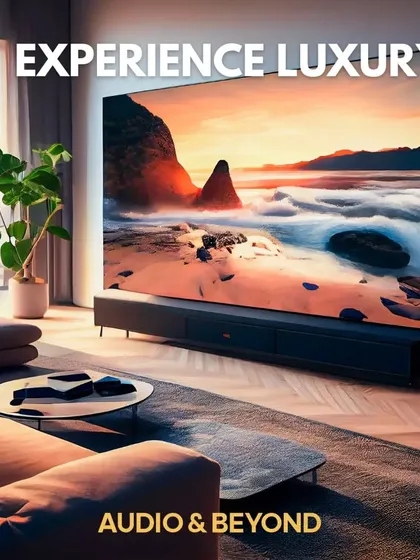 We help you experience luxury in your everyday life. This concept shows how a massive, high-resolution screen can become the stunning centerpiece of a bright and airy living room, offering a cinematic view without needing a dedicated dark room.