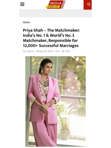 Various publications like India Times, India Today, Ahmedabad Mirror, and The Hindustan Express have featured my success in arranging over 12,000 marriages. They recognize me as India's No. 1 and World's No. 3 Matchmaker, cementing my reputation as a pioneer in the industry.