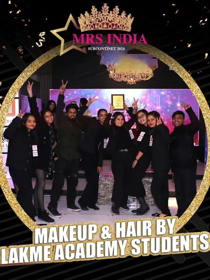 The pure joy of achievement. Our students celebrating on stage at Mrs. India Subcontinent 2024 after being recognized for their exceptional hair and makeup skills throughout the event.