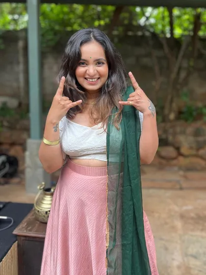 A fun, rock-on pose from the live session. It shows that while my roots are classical, my spirit is ready to explore all kinds of musical energy.
