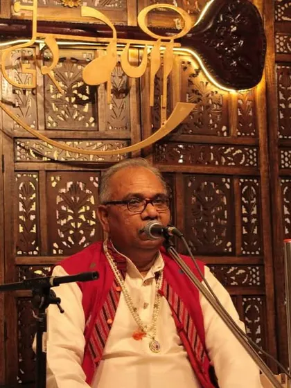 A close-up of Pandit Devendra Verma as he shares his deep knowledge and insights with the attendees.