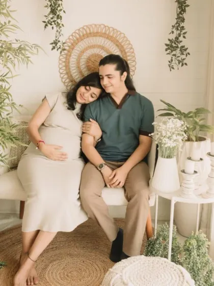 A lovely portrait of the couple. The natural makeup look ensures that the focus remains on their connection and the special moment they are celebrating.