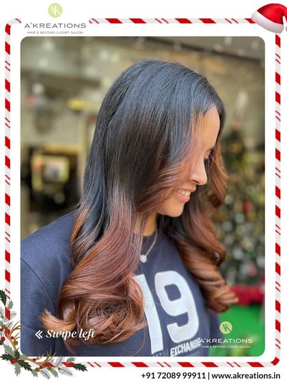 This beautiful reddish-brown ombre melts from a dark root into warm, coppery ends, creating a seamless and glowing transition.