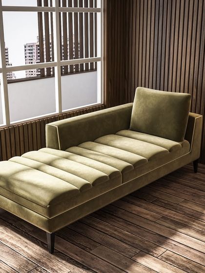 Elevate your living space with this sleek and sophisticated chaise lounge. Its channel-tufted design and premium olive-green upholstery make it perfect for adding a touch of luxury.