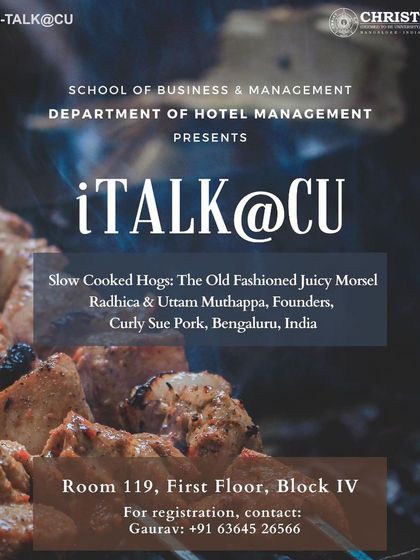 The poster from our talk at the Department of Hotel Management at Christ University. We were thrilled to share our passion for slow-cooked food and our entrepreneurial journey with the next generation of hoteliers.
