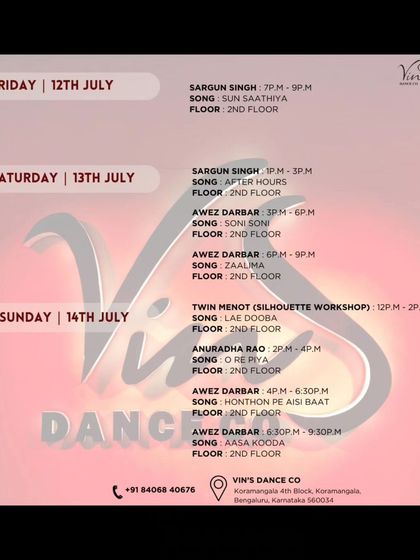 The detailed schedule for our mega-workshop weekend. Multiple floors, multiple choreographers, and endless dancing.