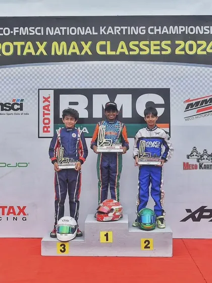 The Micro Max podium from Round 4 of the 2024 National Karting Championship.