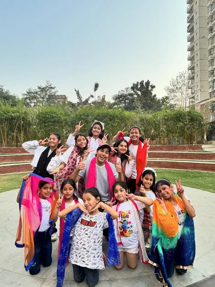 My beautiful dance squads celebrating Holi. Group pictures like this capture the fun and festive spirit of our themed dance classes for kids and ladies.