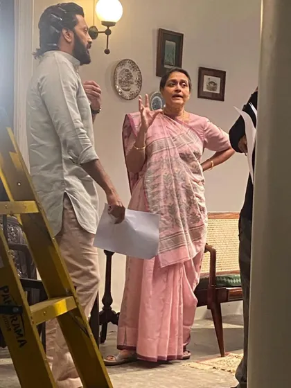 A candid moment on the set of 'Raid 2' with Riteish Deshmukh and Supriya Pathak ji. Discussing the scene and the look is a collaborative process that helps bring the characters to life.