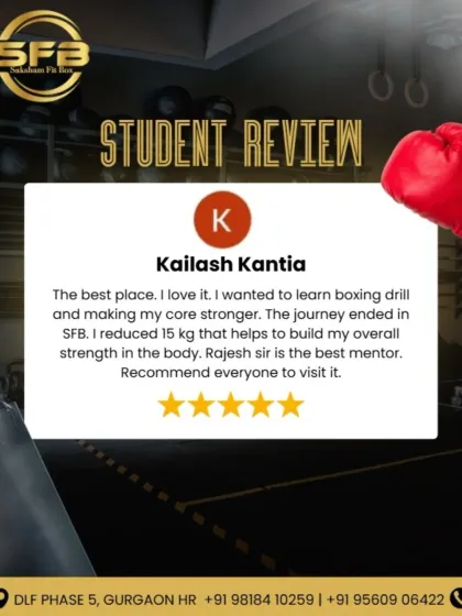 Real results are our ultimate promise. This review from our member Kailash highlights a 15 kg weight reduction and significant core strength improvement, showcasing the tangible outcomes of our boxing and fitness programs.