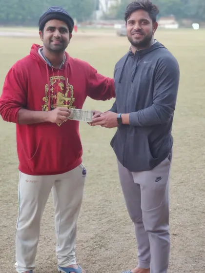 Our most consistent fast bowler, Sunny Shankwar, being awarded for his 4-wicket haul in the opening match of the league season.