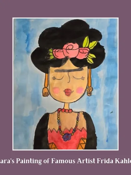 A colorful painting of famous artist Frida Kahlo by our student Lara. We love teaching kids about art history and inspiring them with the masters.