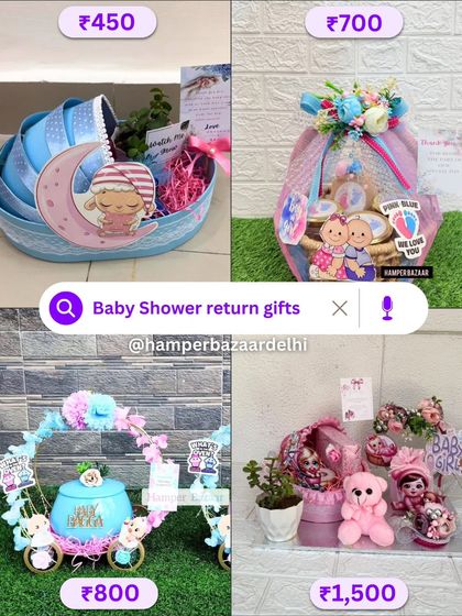Looking for baby shower return gifts? Here are some of our popular designs, with prices clearly marked for easy selection.