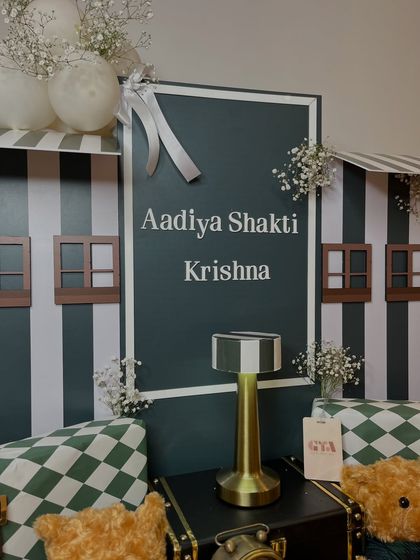 A detail shot of the personalized plaque for Aadiya Shakti and Krishna.