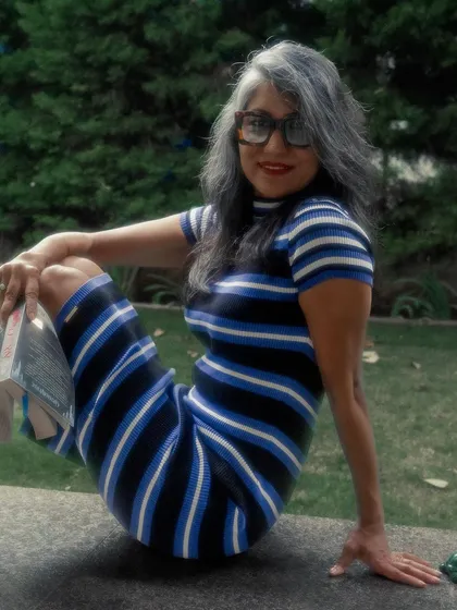 A fun pose from the "Geeky Girl" shoot, showing that style should never be too serious.