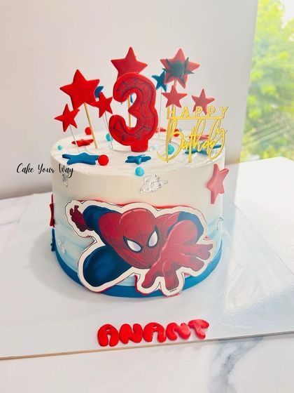 A star-spangled Spider-Man cake for a 3rd birthday, perfect for a little superhero.