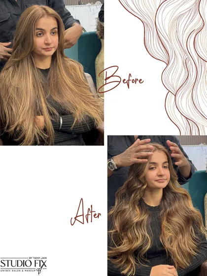 A before-and-after collage showing the power of a good color correction and balayage service to completely transform a look.