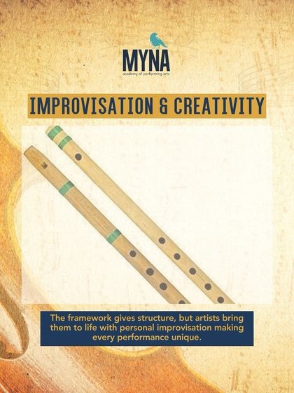 This slide discusses improvisation and creativity within the framework of a raaga. While the structure provides a foundation, artists bring them to life with personal improvisation, making every performance unique.