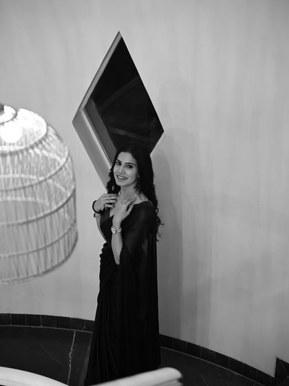 The same scene in black and white, adding a timeless and classic feel to the modern setting.